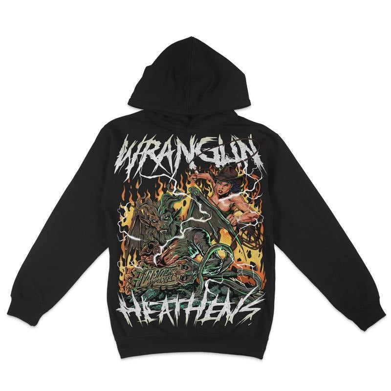 Wranglin' Heathens - Premium Fleece Hoodie, Super Soft Hoodie, Demons Hoodie Pull Over, Vintage Design T-Shirts, Sweatshirt