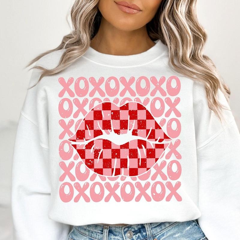 XOXO Checker Lips Shirt, Valentines Day Shirt, Groovy valentines, Love Shirt, Valentines Day Shirt, Valentine Shirt,...