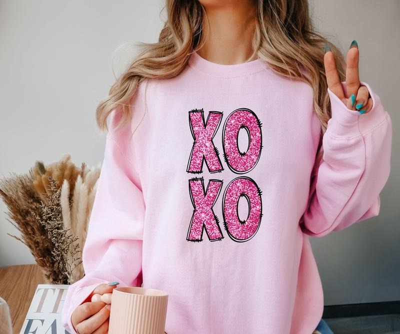 XOXO Crewneck Sweatshirt faux shimmer T-Shirts, Hoodie | WearSparks.com