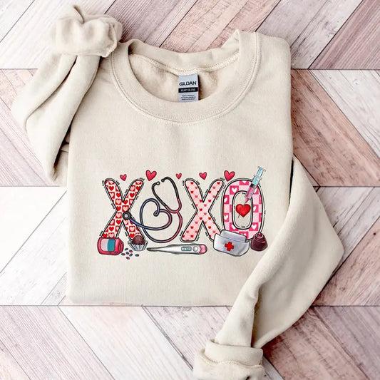 XOXO Nurse Valentines Day Crewneck Sweatshirt, Hoodie, T-shirt | WearSparks.com