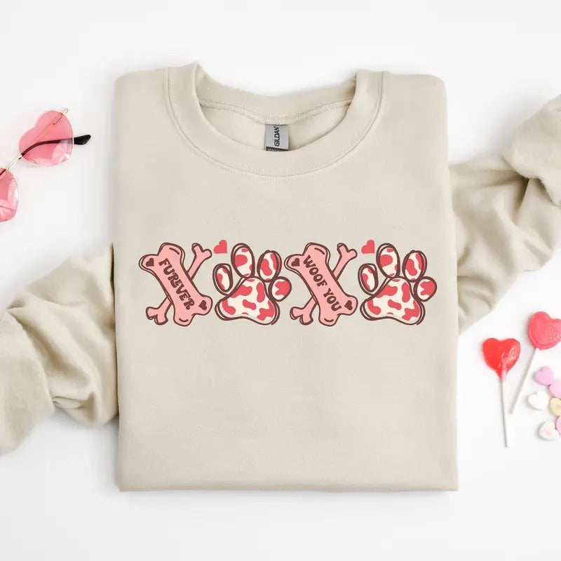 XOXO Paw Valentine Day Sweatshirt, Valentine's Day Gift, Gift for Dog Owner, Animal Lover Shirt Hoodie | WearSparks.com