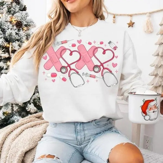 Xoxo Nurse Sweatshirt, Valentine Nurse Shirt, Heart Stethoscope Shirt, Retro Valentine Sweatshirt, Nurse Life, Nurse...