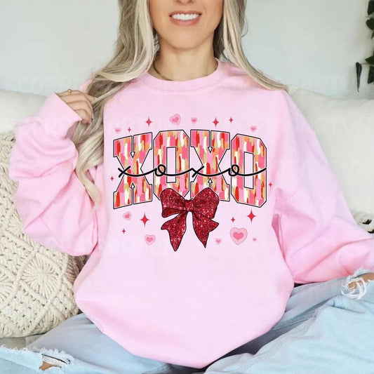 Xoxo Valentine Sweatshirt, Valentine Sweatshirt, Glitter Valentine Coquette Bow Shirt, Happy Valentine's Day Sweatshirt,...