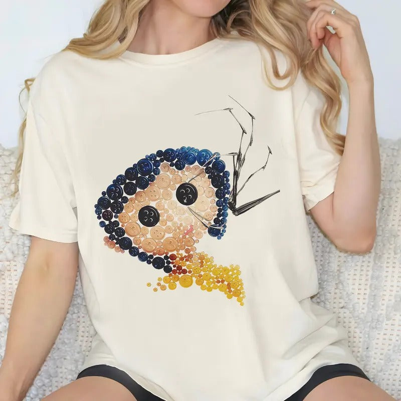 Y Coraline Buttons T-Shirt, Horror Coraline movies, Horror Character Shirt, Halloween Crewneck Sweatshirt Hoodie