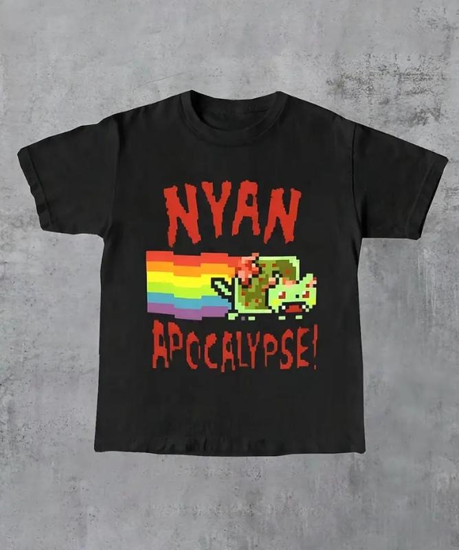 Y2K Gothic Style Women'S Casual T-Shirt, Cartoon Graphic Round Neck Tee, Polyester Knit Fabric, All-Season Fashion Top...
