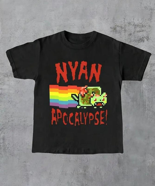 Y2K Gothic Style Women'S Casual T-Shirt, Cartoon Graphic Round Neck Tee, Polyester Knit Fabric, All-Season Fashion Top...
