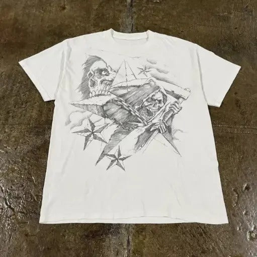 Y2K Grunge Gothic Skull Tribal Skater Affliction Style Tee, grunge y2k emo scene tapout goth amity affliction style...
