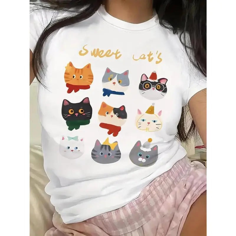 Y2K-Inspired Sweetheart Cat Graphic Tee for Women