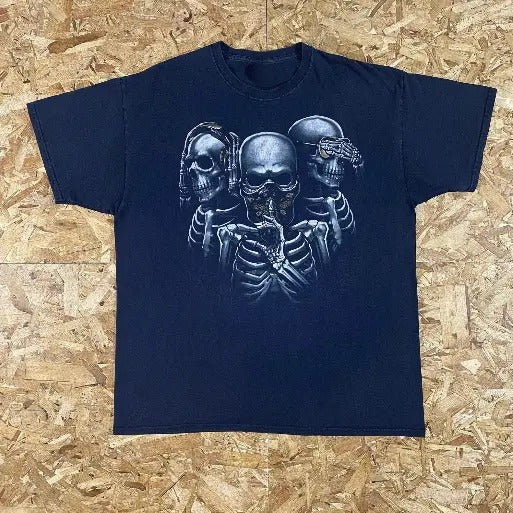Y2K Skeleton Skulls Shhhh T-Shirt, grunge y2k emo scene tapout goth amity affliction style clothes, Unisex T-shirt...