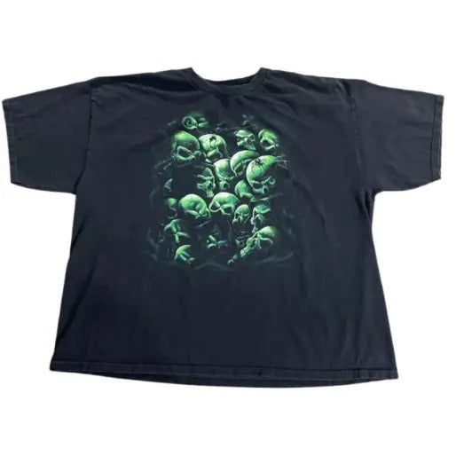 Y2K Tennessee River Men's Green Skull Pile T-Shirt, grunge y2k emo scene tapout goth amity affliction style clothes,...