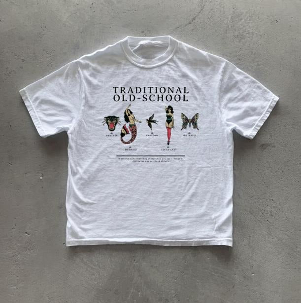 Y2k Traditional Old-School Tattoo T-Shirt, Unisex Graphic Tees Gothic Grunge Y2k Emo Scene Amity Affliction Style Clothes...