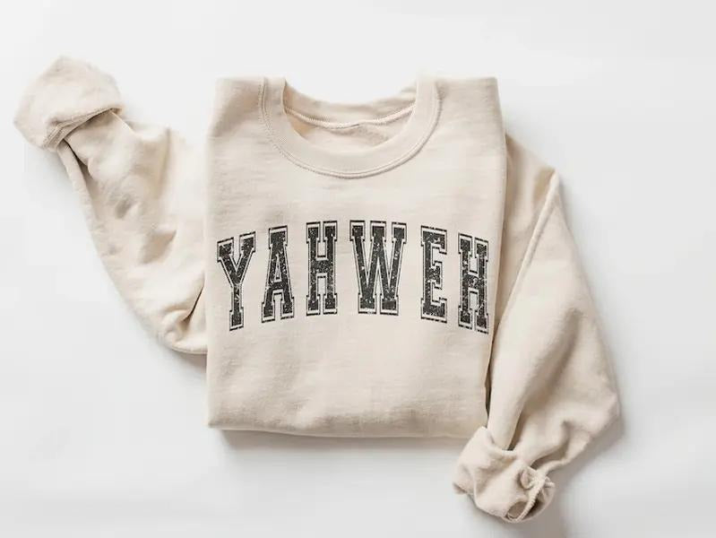 YAHWEH Sweatshirt Casual Long Sleeve Crewneck Pullover | Christian Letter Print Sweatshirt Religious Gift for Women & Men...