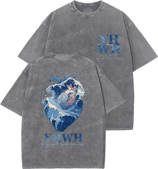YHWH Unisex Washed T-Shirt, Christian Tshirts, Vintage 90s Graphic Tee, Gift Top Womenswear Cotton Mineral Color Hoodie,...
