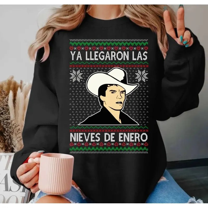 Ya Llegaron Las Nieves De Enero Ugly Christmas Sweatshirt, Funny Christmas Sweater Shirt, Holiday Crewneck Sweater,...