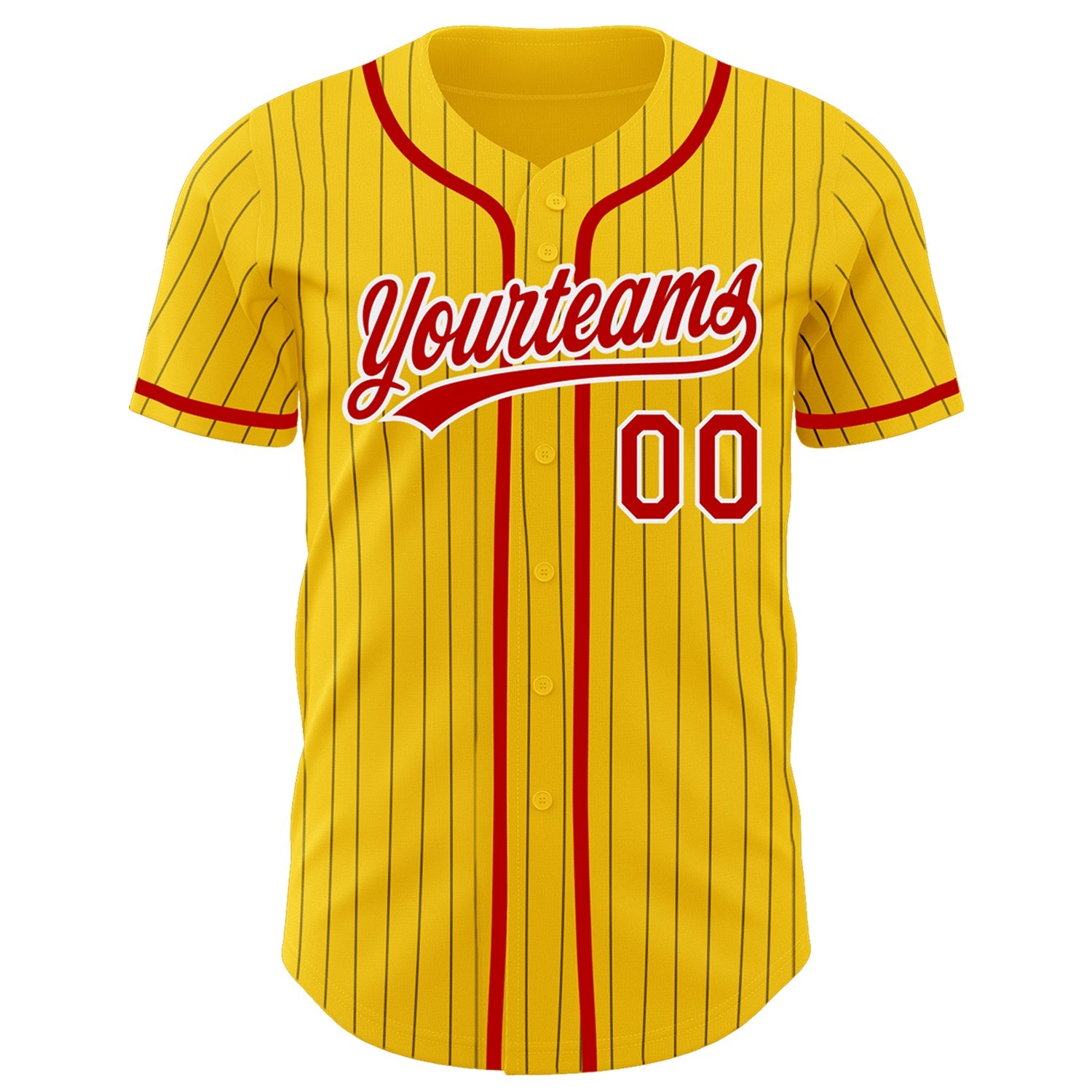 Custom Yellow Black Pinstripe Red-White Authentic Baseball Jersey