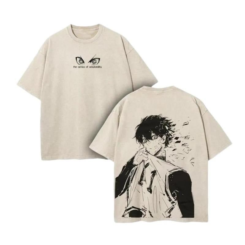 Yoichi Isagi Blue Lock Washed T-Shirt, Egoist Striker Graphic, Heavyweight Cotton, Anime Soccer Merch Fabric Menswear...