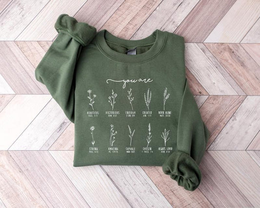 You Are Bible Verse Sweatshirt, Inspiration Bible Sweater, Wild flower Christian Shirt, Retro Christian Sweatshirt, Jesus...