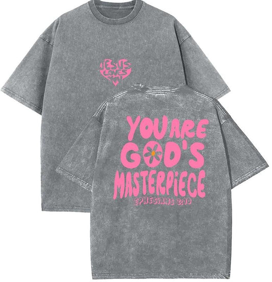 You Are God's Masterpiece Unisex Washed T-Shirt, Christian tshirts, Vintage 90s Graphic Tee, Gift Top Womenswear Cotton...