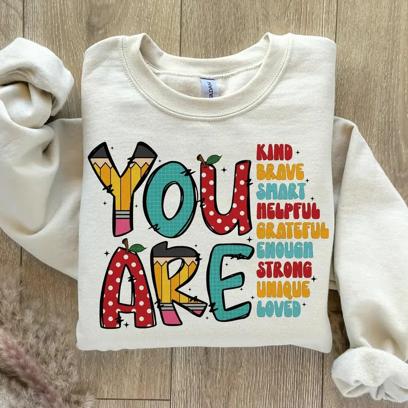 You Are Kind Shirt, Back to School, Teacher Appreciation, Retro Teacher School Doodles Sweat, Hoodie Sweatshirt