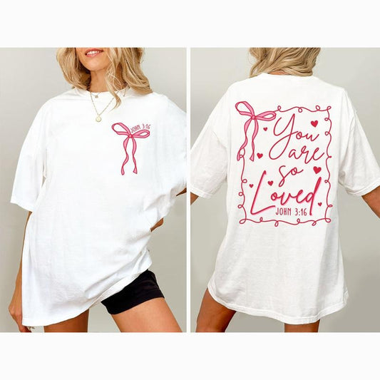 You Are So Loved Christian Shirt, John 3:16 Bible Verse Tee, Coquette Bow Faith Sweatshirt for Women, Inspirational...