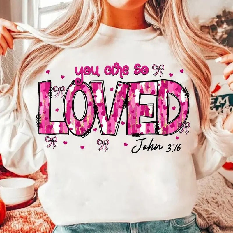 You Are So Loved Christian Valentine Shirt, Retro Valentine's Day Crewneck, Jesus XOXO Bible Verse Sweatshirt,...