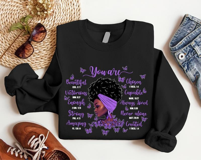 You Are Sweatshirt, African American Hoodie For Women, Motivational Positive Saying Sweater, Purple Butterfly Sweatshirt...