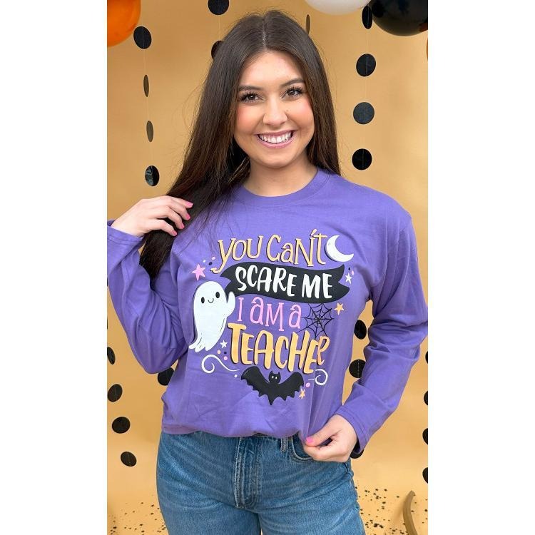 You Can't Scare Me Teacher Boyfriend Long Sleeve Graphic T-Shirt Hoodie, Sweatshirt | WearSparks.com