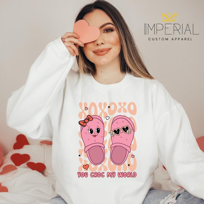 You Croc My World Valentine's Day T-Shirt, Valentine's Day Sweatshirt, Valentine's Day 2024 Sweatshirt, Vday Sweatshirt...
