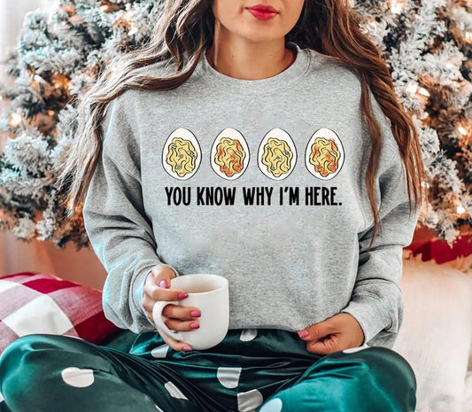 You Know Why I'm Here Shirt, Thanksgiving Deviled Eggs Sweatshirt, Funny Thanksgiving Dinner T-Shirt, Thanksgiving Gifts...