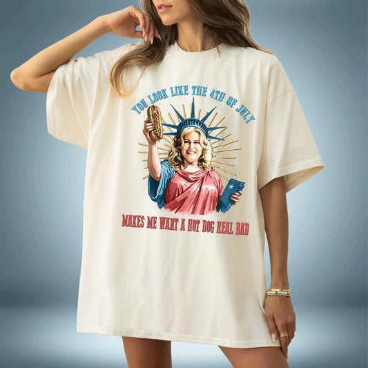 You Look Like The 4th Of July Makes Me Want A Hot Dog Real Bad  Shirt, Funny USA  America 4th Of July Gift Shirt, Gift...