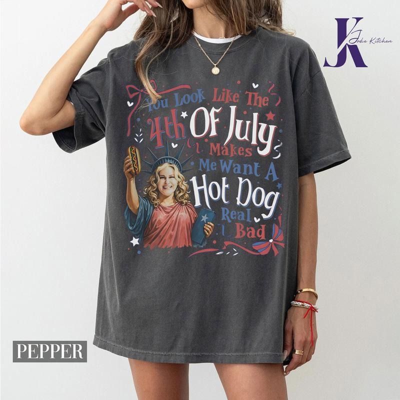 You Look Like The 4th Of July Makes Me Want A Hot Dog Real Bad Shirt, Funny 4th Of July Gift Shirt Hoodie Sweatshirt...
