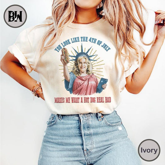 You Look Like The 4th Of July Makes Me Want A Hot Dog Real Bad Shirt, Funny 4th Of July Gift Shirt Hoodie, Sweatshirt