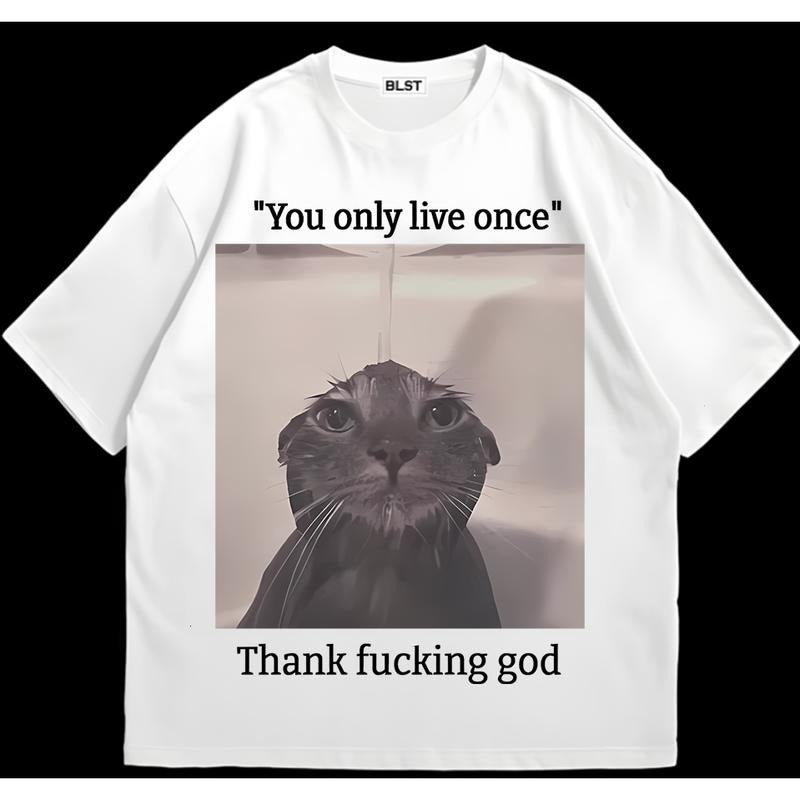 You Only Live Once Funny Cat T-Shirt Edgy Streetwear Sustainable Cotton Hoodie, Sweatshirt | WearSparks.com