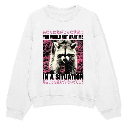 You Would Not Want Me In A Situation Raccoon Sweatshirt, Meme Raccoon Japanese Merch, Vintage 90s Unisex Comfort Colors...