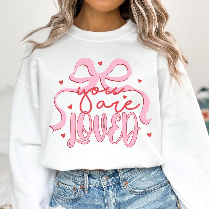 You are Loved Sweatshirt, Christian Coquette Valentines Sweatshirt, John 3:16 Sweatshirt, Pink Valentines Day Sweatshirt,...