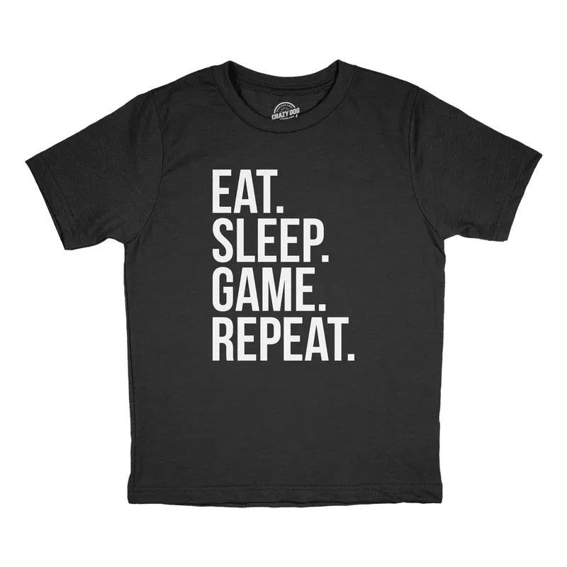Youth Eat Sleep Game Repeat T Shirt Funny Nerdy Gamer Tee For Kids Funny T Shirts Gamer Tops for Kids Funny Nerd Short...