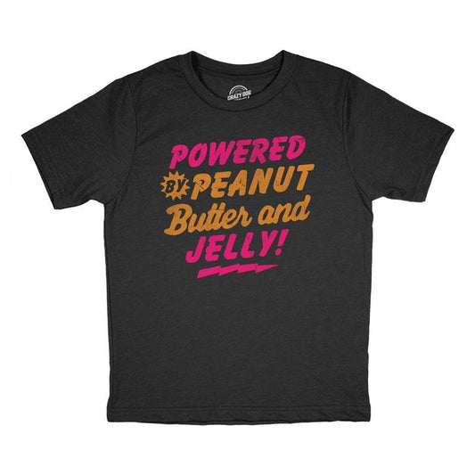 Youth Funny T Shirts Powered By Peanut Butter And Jelly Sarcastic PB&J Graphic Novelty Tee For Kids Funny T Shirts...