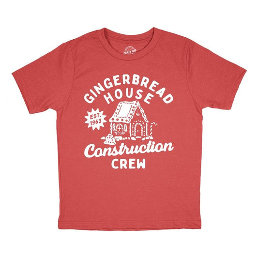 Youth Gingerbread House Construction Crew T Shirt Funny Xmas Treat Joke Tee For Kids Funny T Shirts Christmas Tops for...