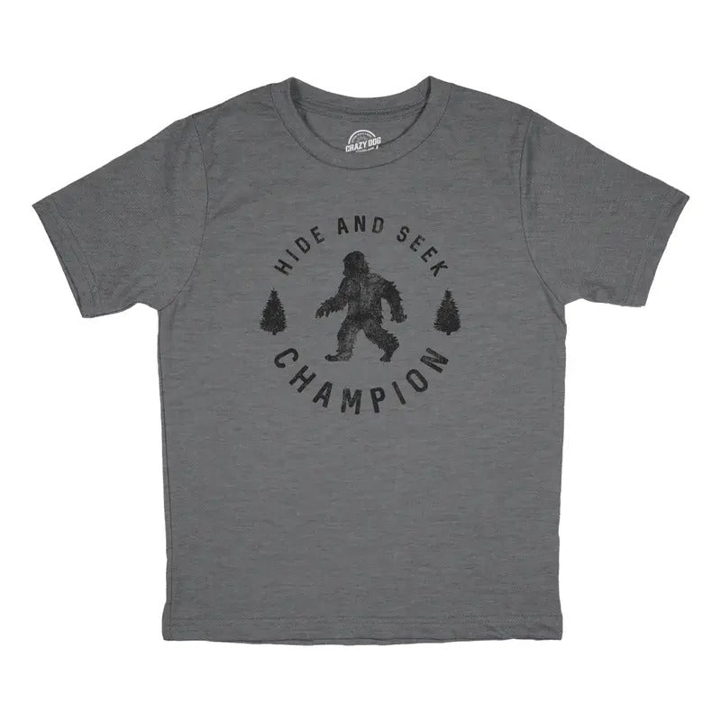 Youth Hide And Seek Chamption T Shirt Funny Hidding Bigfoot Sasquatch Joke Tee For Kids Funny T Shirts Funny Sarcastic...