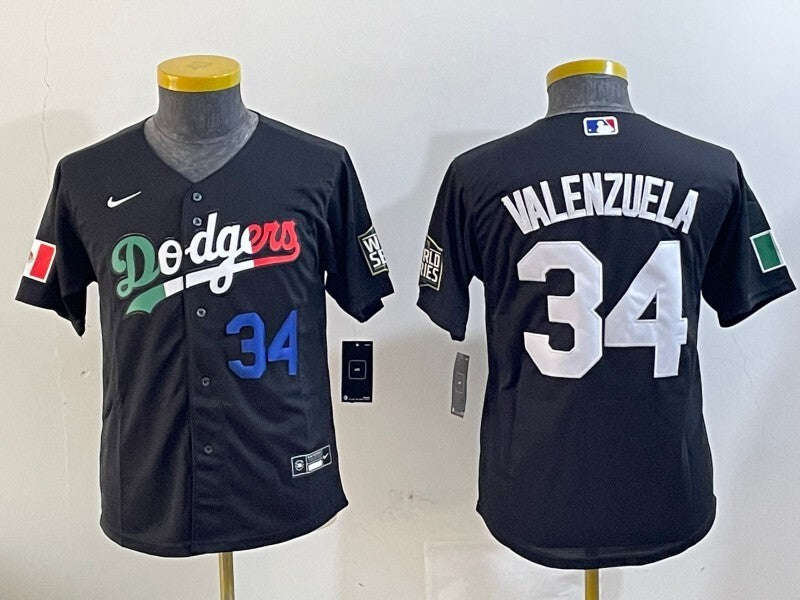 Youth Los Angeles Dodgers #34 Fernando Valenzuela Dodgers Mexico Youth Style 4