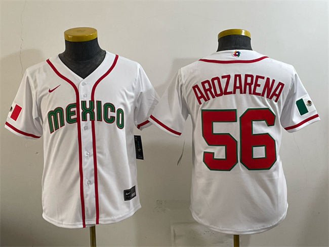 Youth Mexico Baseball #56 Randy Arozarena White 2026 World Baseball Classic Home