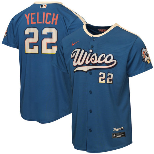 Youth Milwaukee Brewers #22 Christian Yelich Mineral Blue 2026 City Connect Stadium