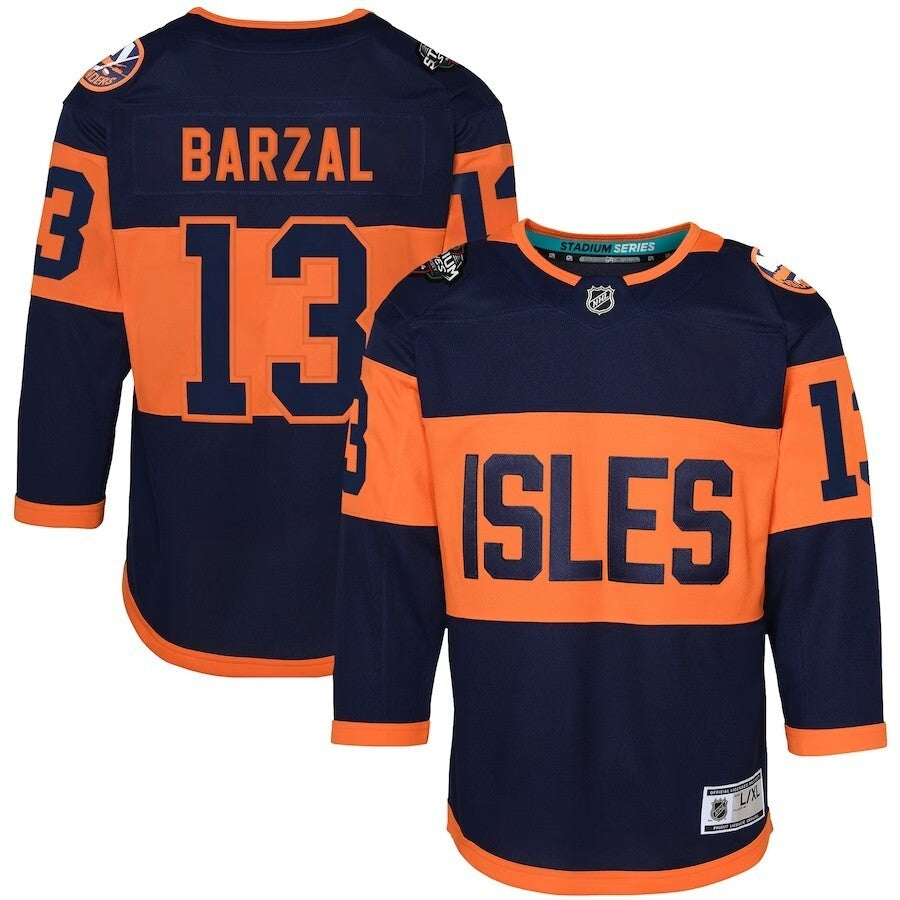 Youth New York Islanders #13 Mathew Barzal 2024 NHL Stadium Series Premier Player Jersey – Navy Style 1