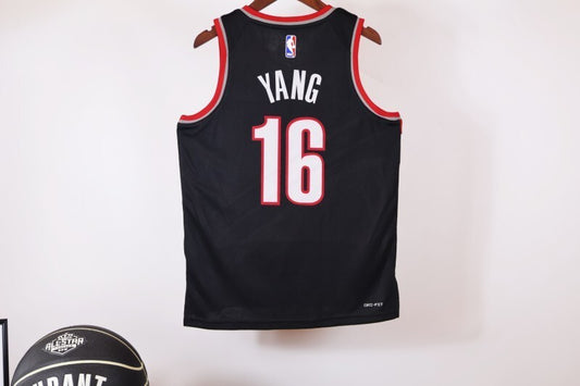 Youth Portland Trail Blazers #16 Hansen Yang Trail Blazers Black Style 1
