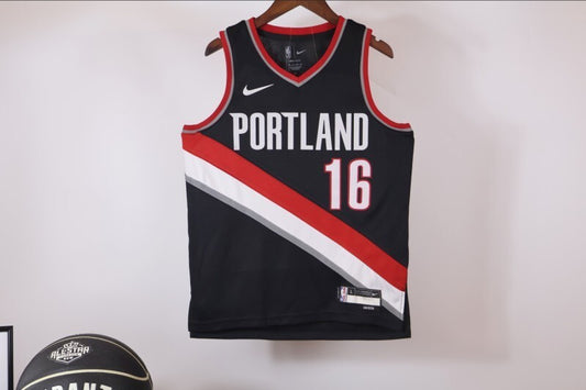 Youth Portland Trail Blazers #16 Hansen Yang Trail Blazers Black Style 2