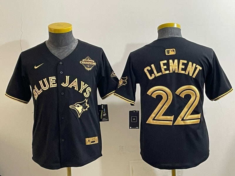 Youth Toronto Blue Jays #22 Ernie Clement Blue Jays Black Gold Youth