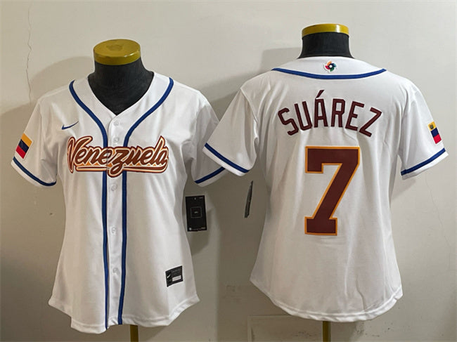 Youth Venezuela Baseball #7 Eugenio Suárez White 2026 World Baseball Classic Home
