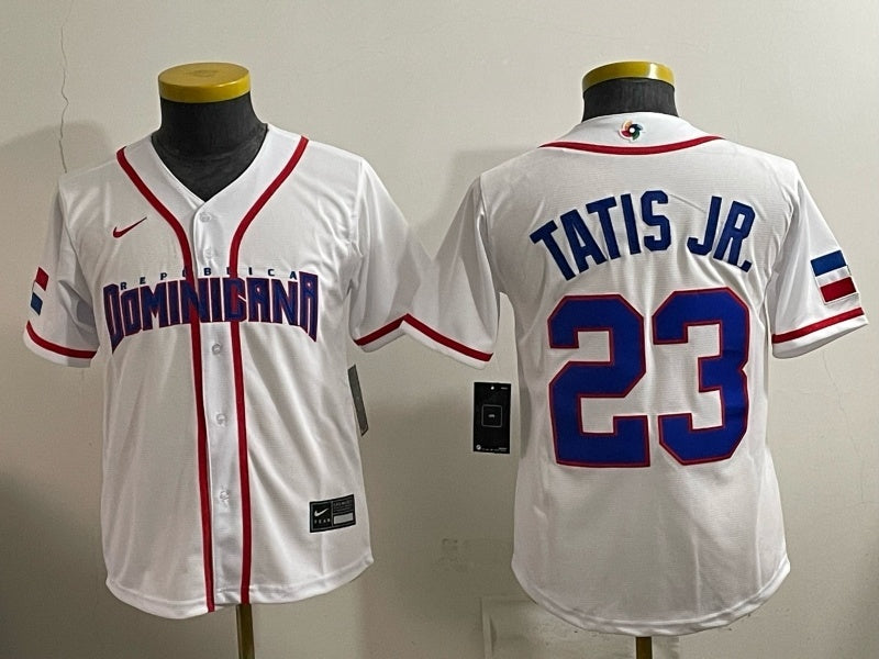 Youth dominican republic baseball #23 fernando tatis jr. white 2026 world 26 World Cup Women Youth