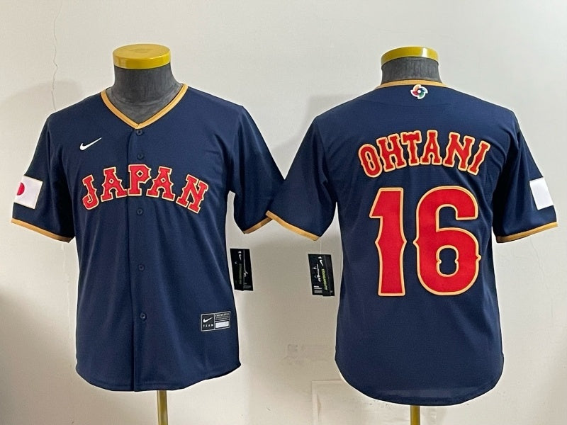 Youth japan baseball #16 shohei ohtani navy 2026 world baseball classic 26 World Cup Youth