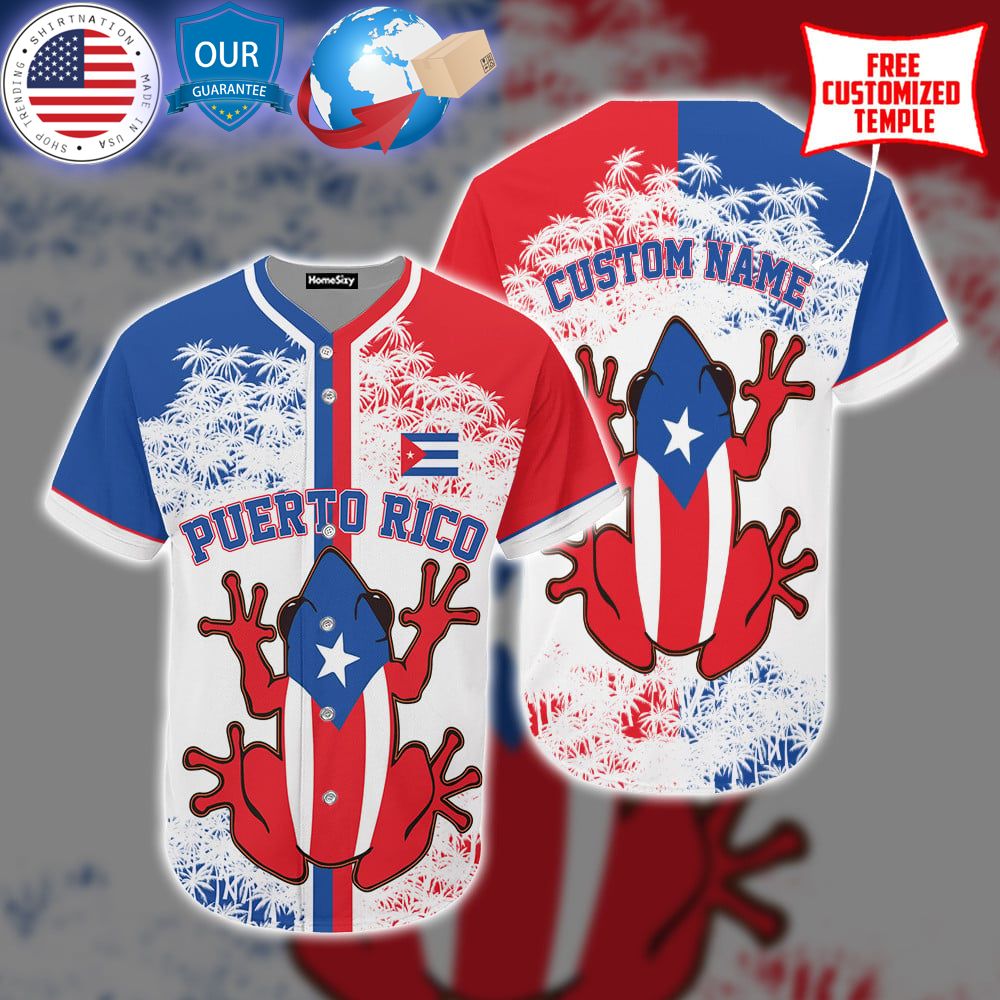 HOT Puerto Rico Coqui Frog Flag Custom Baseball Jersey